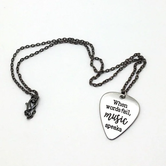 Stainless Steel Guitar Pick Charm Necklace 18" - Picture 1 of 5